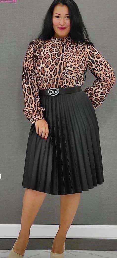 Pleated animal print dress