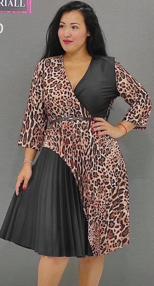 Pleated animal print dress