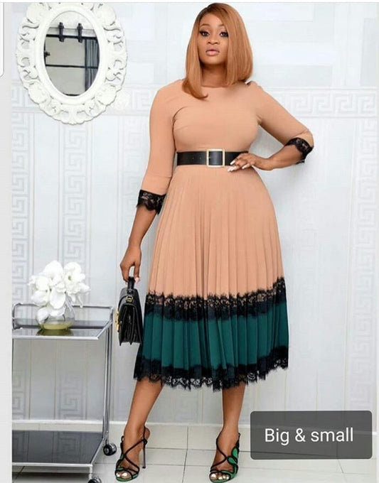 Green pleated elegant dress